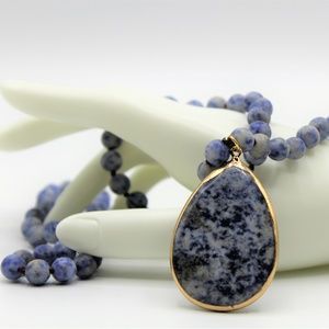 Long sodalite pendant knotted necklace